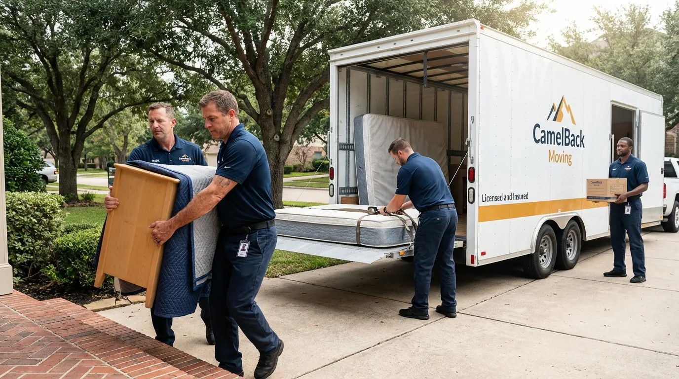 Crew loading residential truck for cross-state move from Belleville, KS